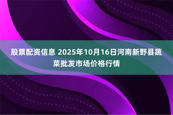 股票配资信息 2025年10月16日河南新野县蔬菜批发市场价格行情